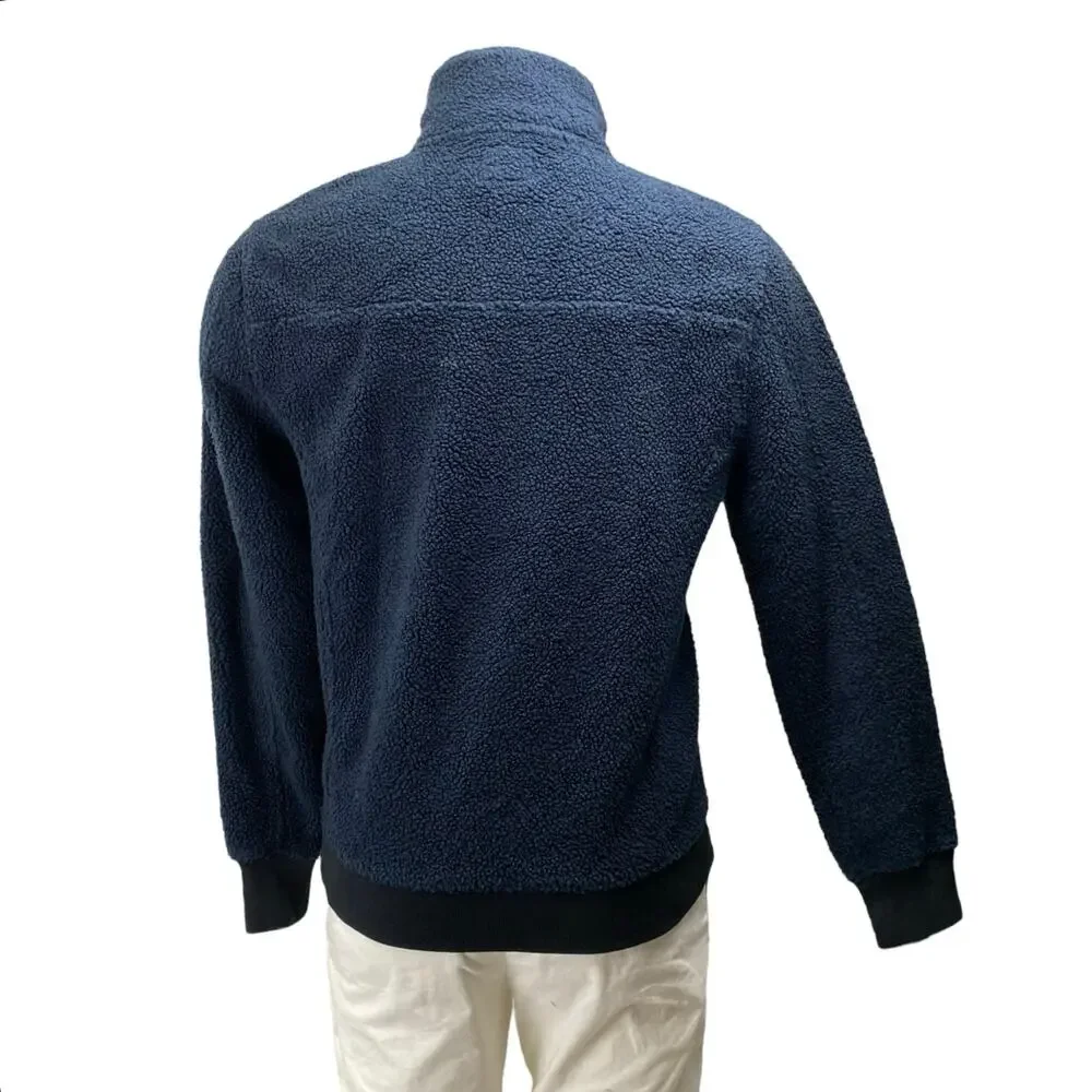 J.Crew Men's Navy Blue Sherpa Fleece Turtleneck Snap Long Sleeve Sweater Top S